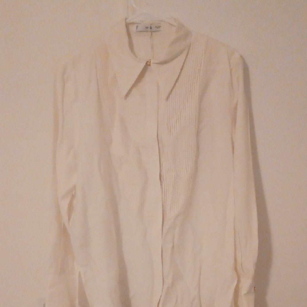 MNG Cream Button Down Dress Shirt Collar Blouse